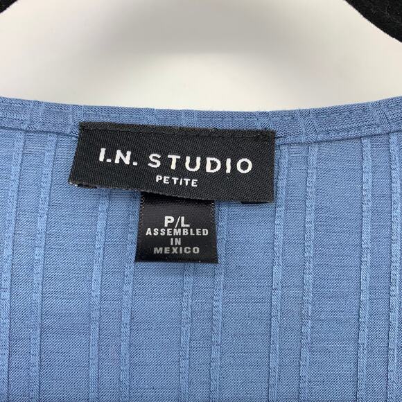 I.N. Studios Ribbed Knit Blouse Womens Size PL Flared Long Sleeve Blue Lace Up - Picture 5 of 6